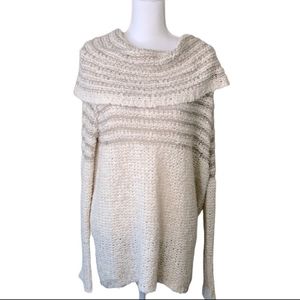 Free People Cream Knit Cowlneck Oversized Sweater Size Small